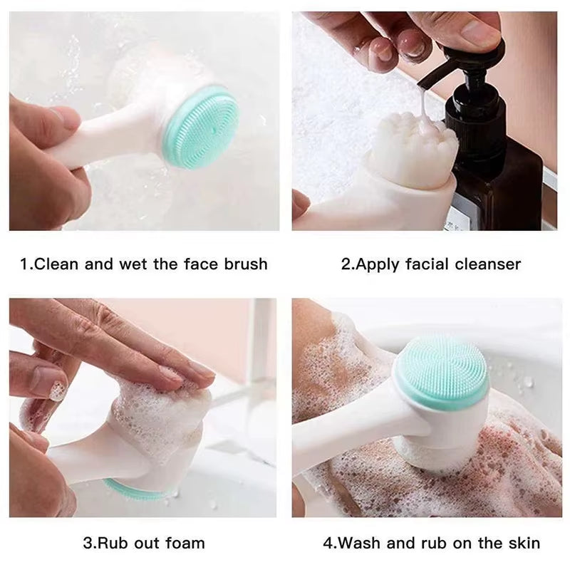 Rejuvenate Your Skin with the 3D Double-Sided Silicone Facial Cleansing Brush – Gentle Exfoliation and Deep Pore Cleansing!
